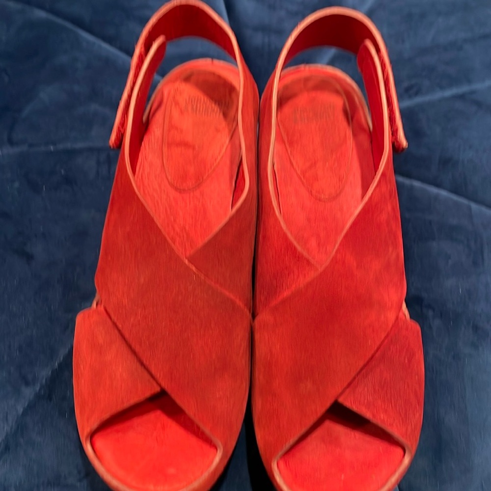 JOHNSTON & MURPHY TORI RUST RED SUEDE  STRAP WEDGE SANDALS 7.5M